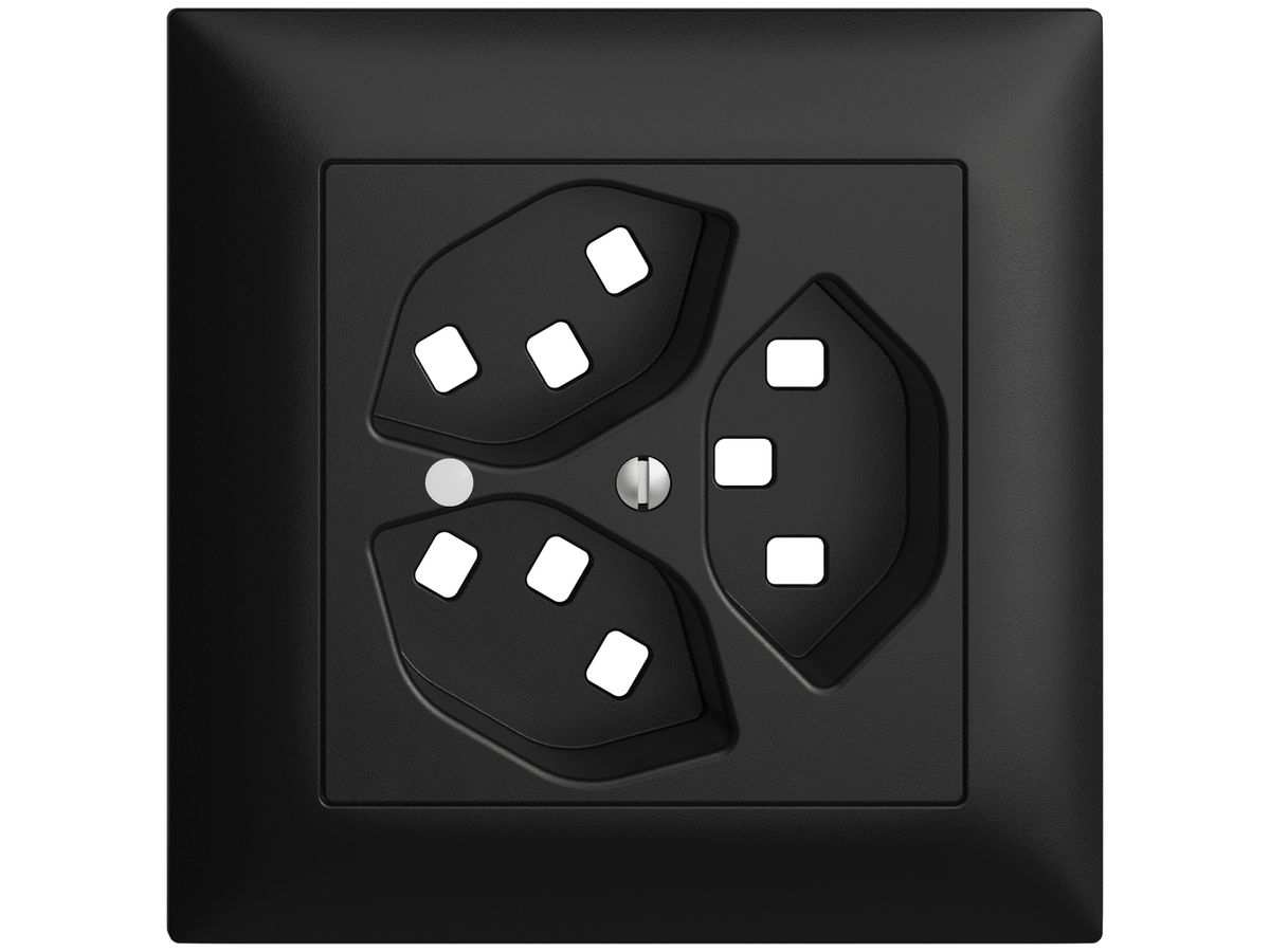 UP-Frontset EDIZIOdue schwarz 88×88mm 3×T23 mit Linse