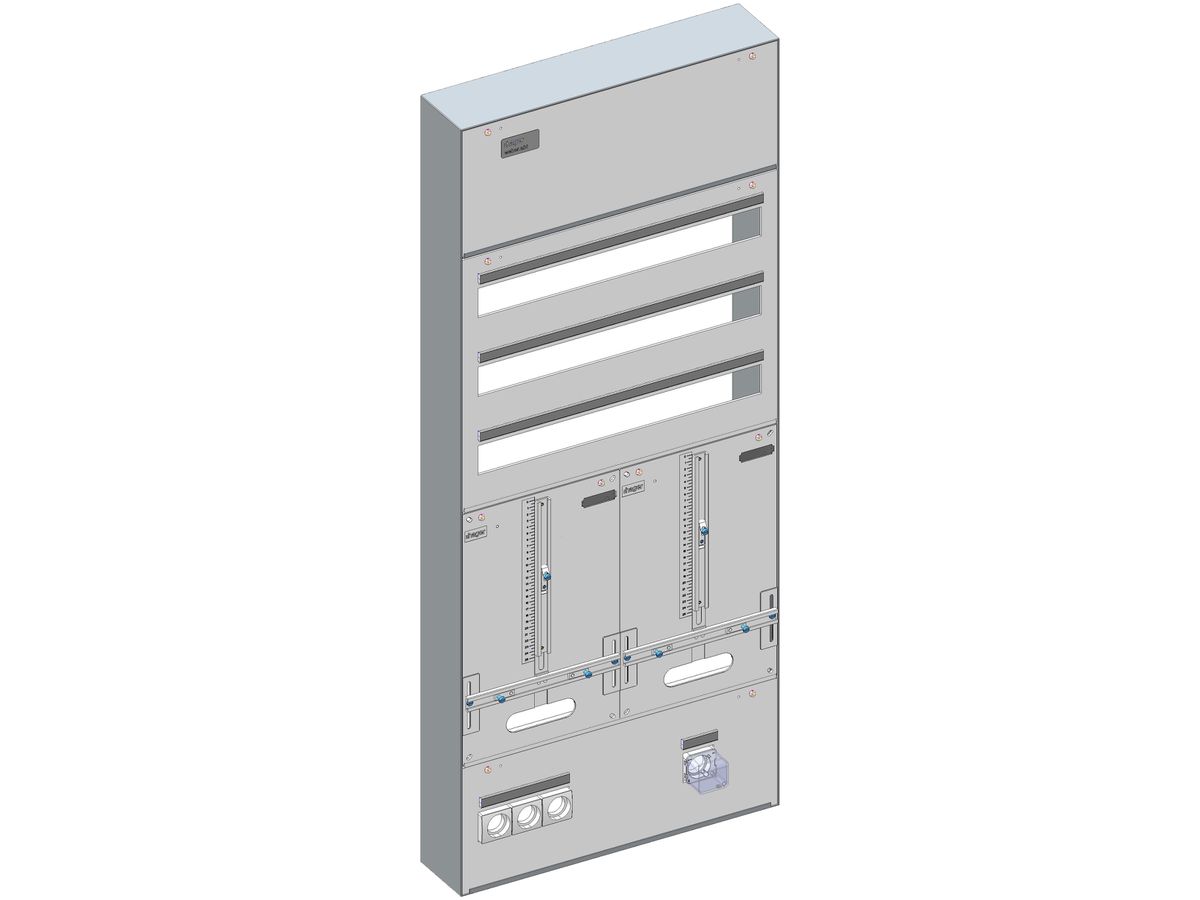 AP Verteiler Hager ABT 506×1219mm 3-reih. mit Ausschn.Sicherung hellgrau