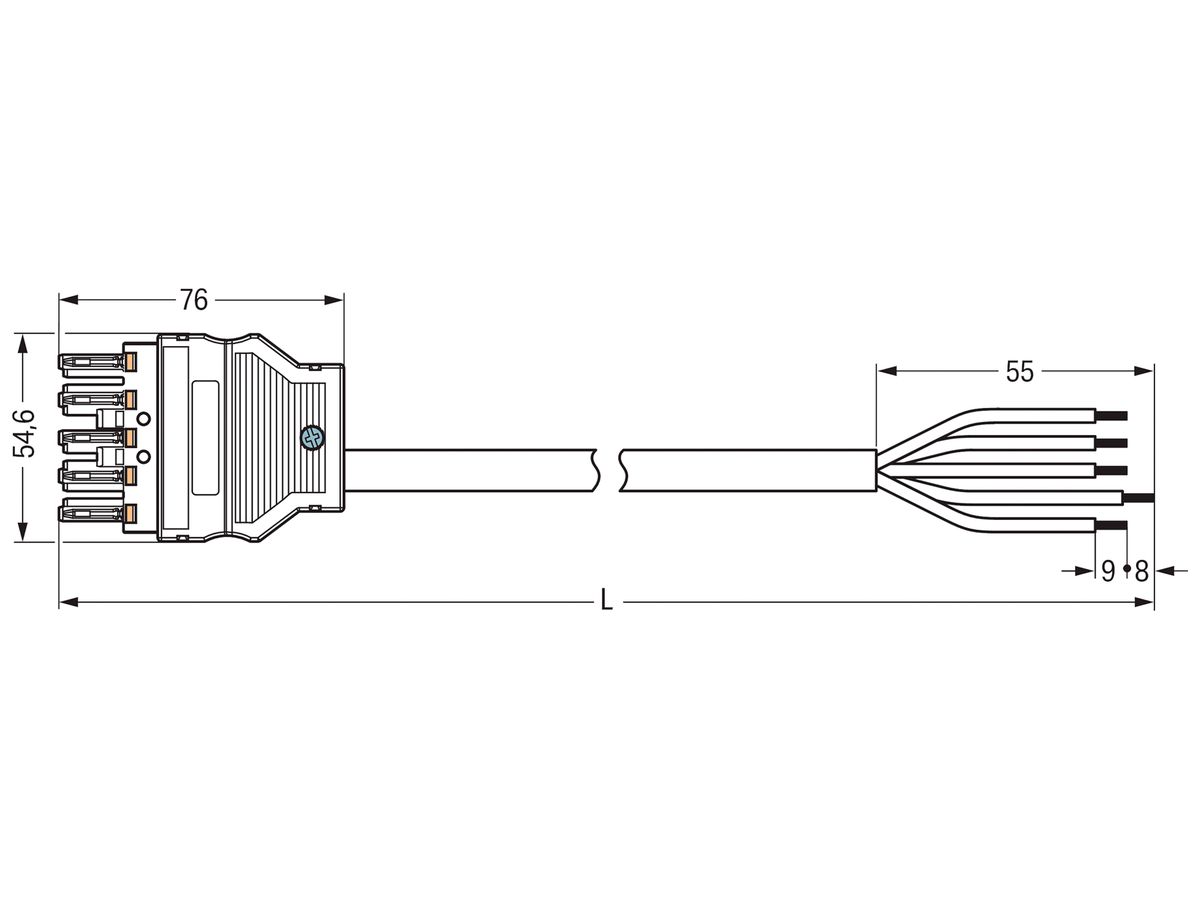 Anschlussleitung WAGO 5×1.5mm² 16A 400V 3m Cod.L Buchse-freies Ende grau