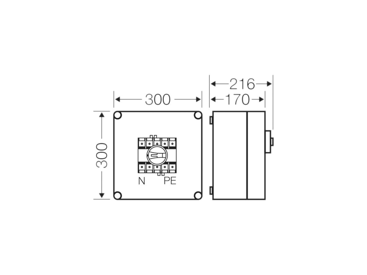 Lastschaltergehäuse Hensel Mi, 100A, 3-polig+PE+N