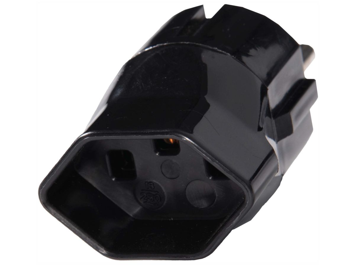 Übergangsstecker 2L+PE 16A 230V Schuko/Typ 23 schwarz