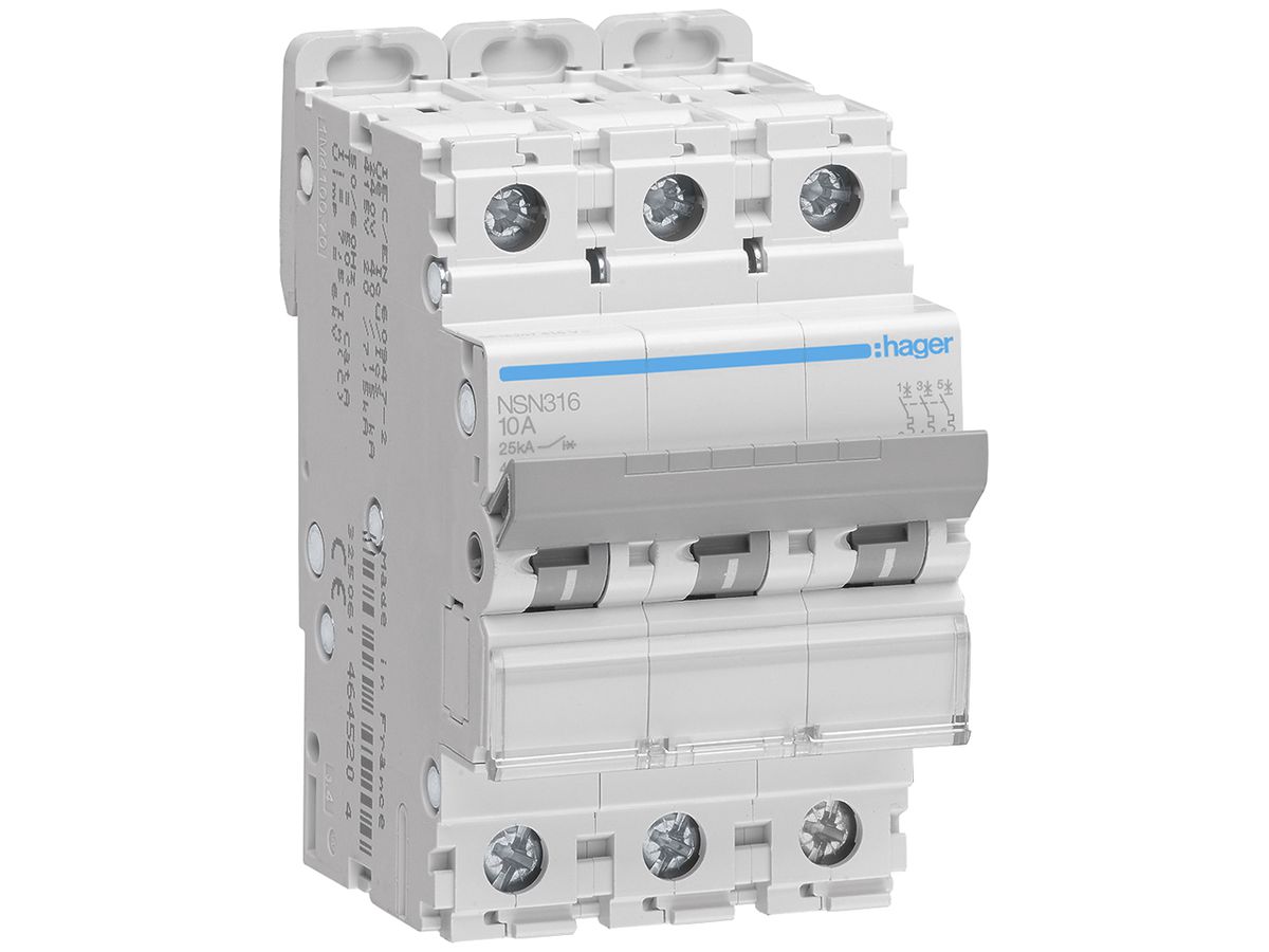 Leitungsschutzschalter Hager MCB 3P 415V Typ D 16A Icu 25kA 3TE
