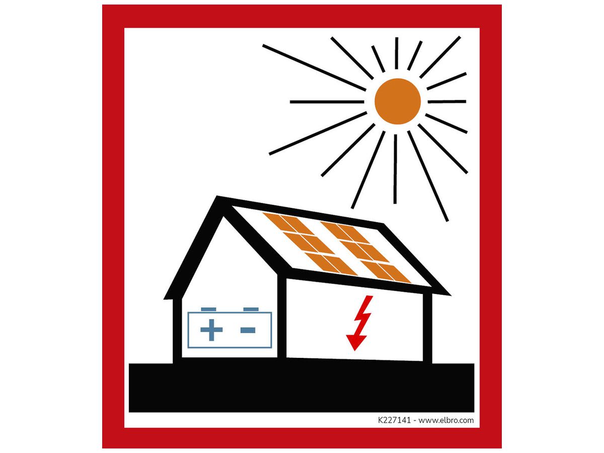 Warnaufkleber ELBRO Photovoltaik mit Batterie 90×100mm rot