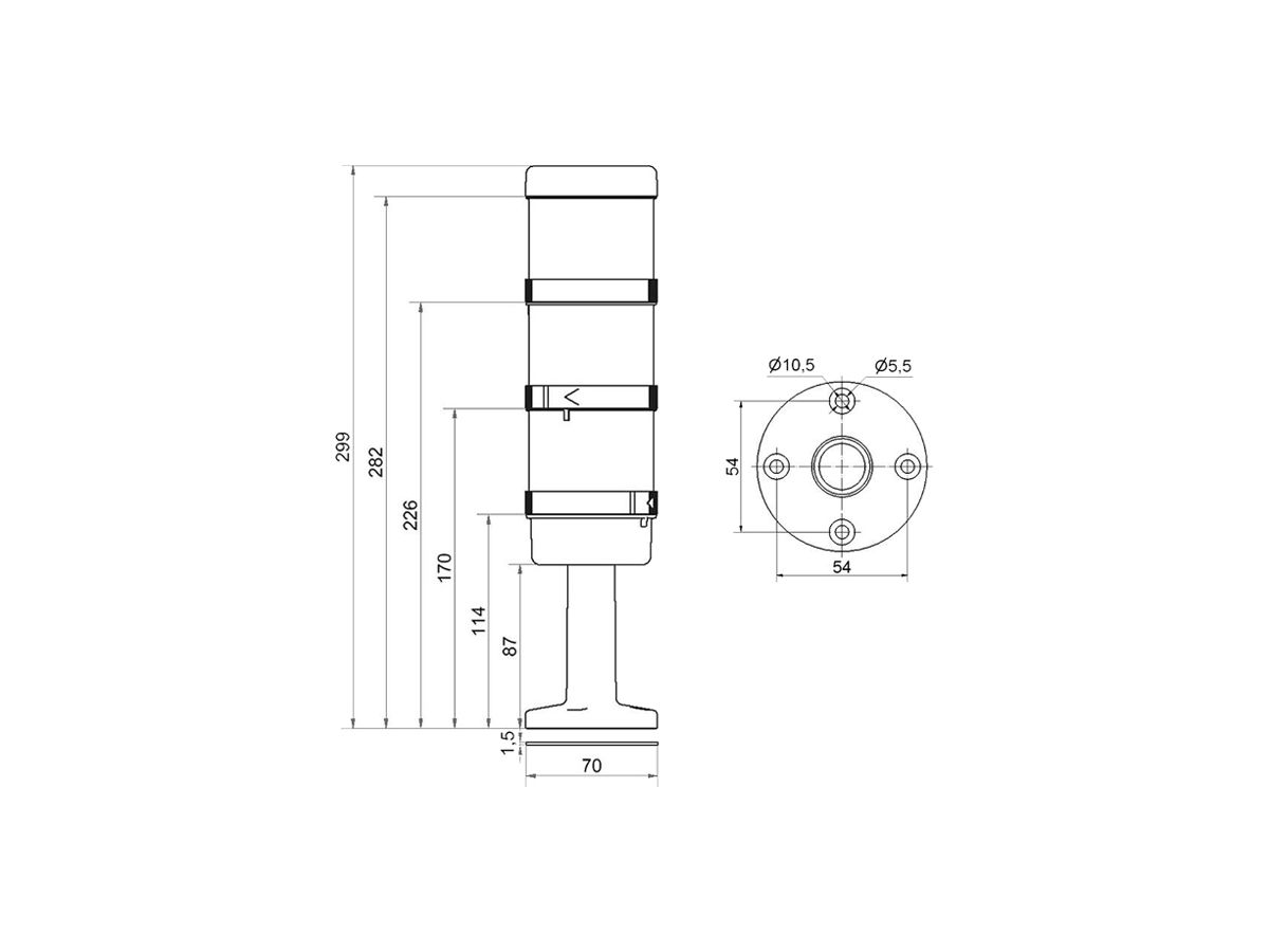 Signalsäule WERMA KS72 Classic BM, 24VAC/DC, grün/gelb/rot