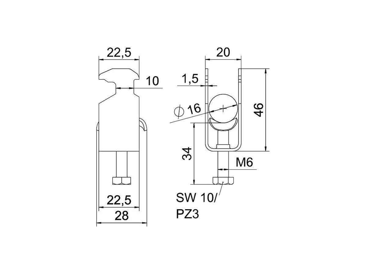 Schnellverleger BET 2056 H-Fuss Metall 12…16mm 1×Kabel Stahl tfZn