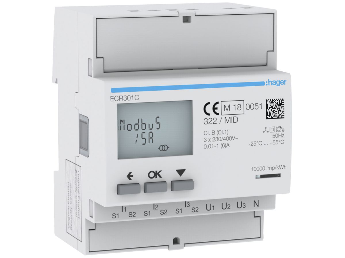 REG-Energiezähler HA ECR301C 3P indirekt x/5A Modbus MID Import+Export 2T+8T