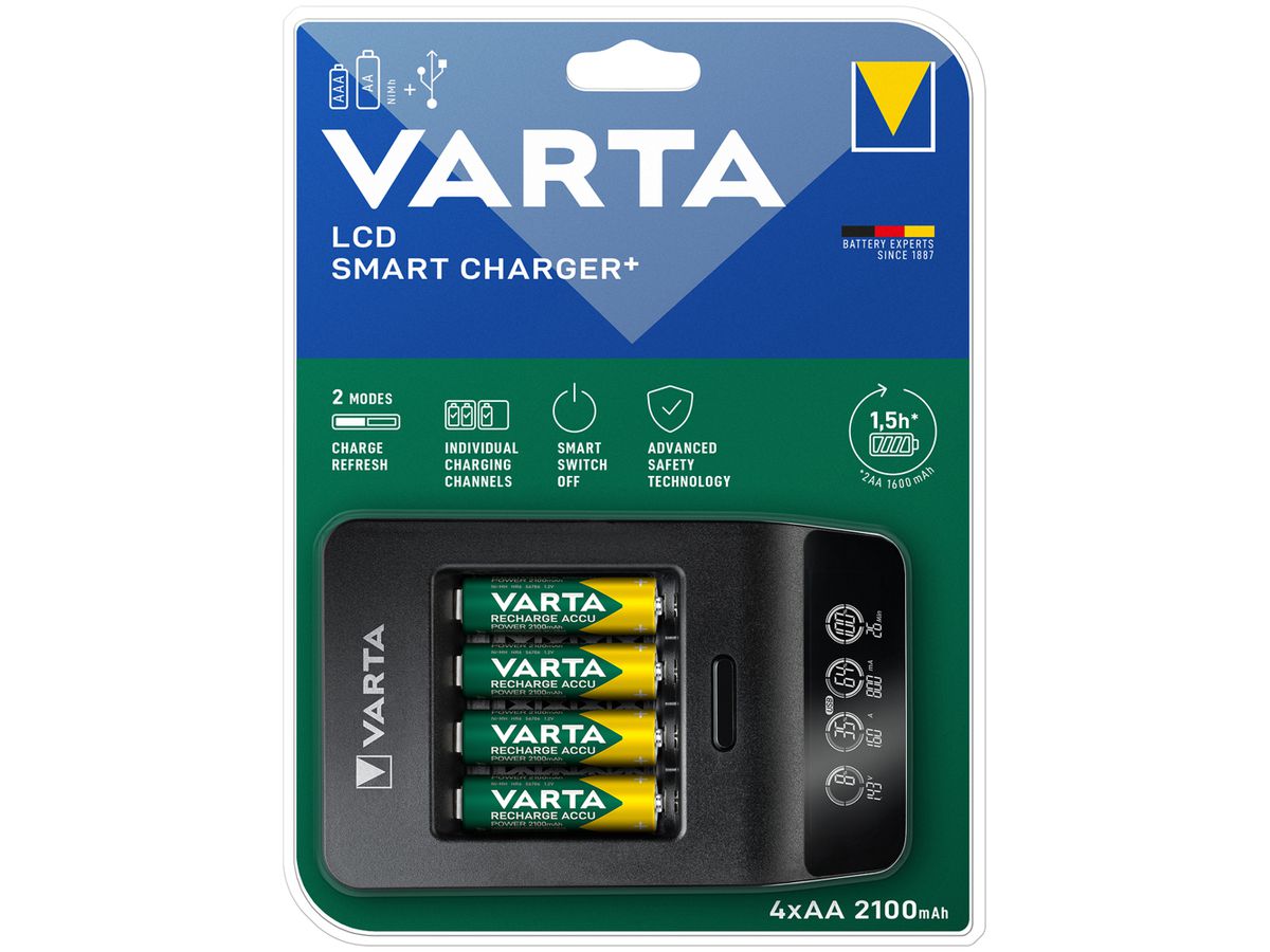 Ladegerät VARTA LCD Smart Charger+ mit 4×AA 2100mAh R2U