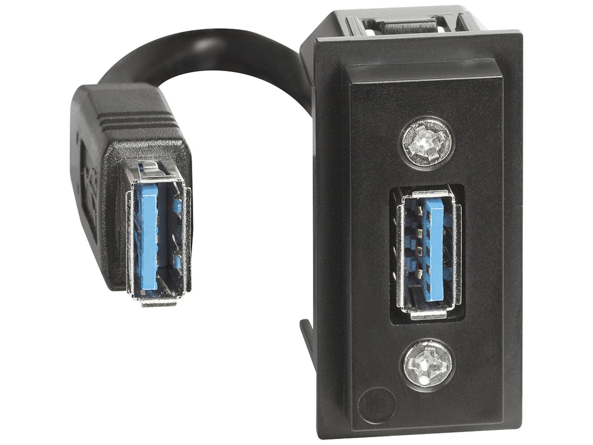 USB-Adapter Typ A Legrand Living Now gerade mit Kabel 22.5×45mm schwarz