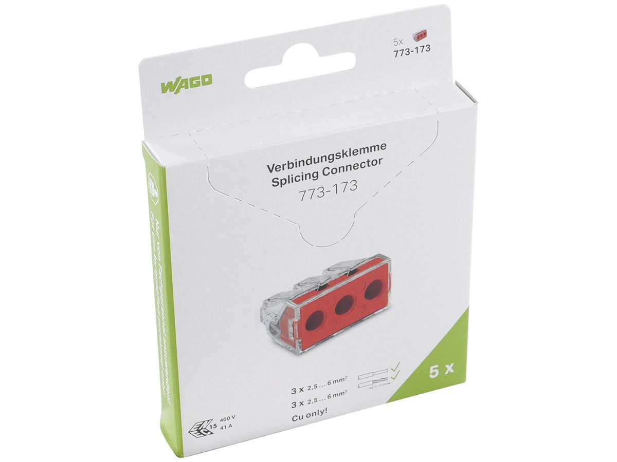 Verbindungsklemme WAGO 773-173 in Blister 5 Stück 3L 2.5…6mm² 41A 400V