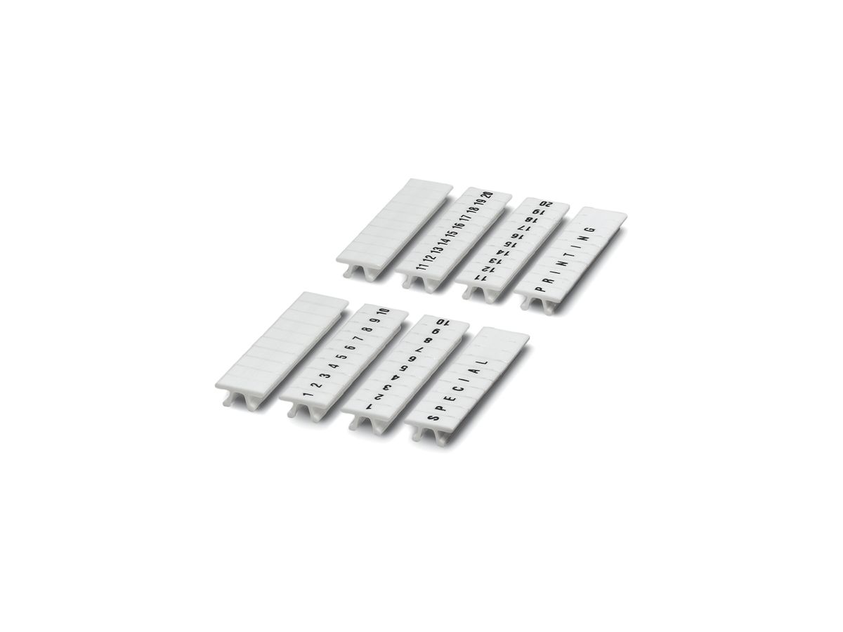 Zackband ZB 31…40 weiss längs bedruckt mit 10 Schildchen 3.5mm