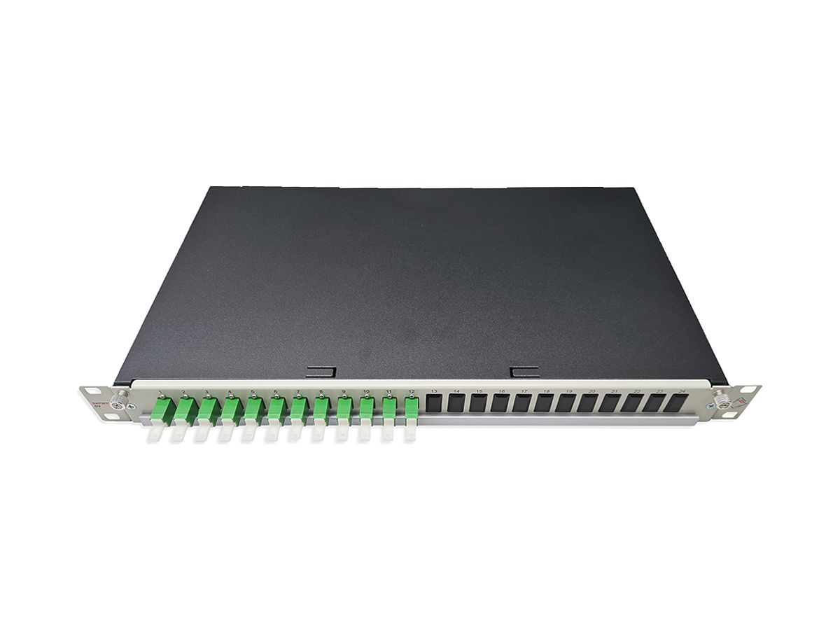 Breakoutbox 19" Dätwyler OV-SV 12×LSH/APC grün OS2 vertikal 1HE grau