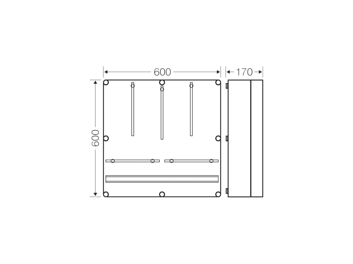 Zählergehäuse Hensel Mi, 600×600×170mm, Zählereinbautiefe 146mm