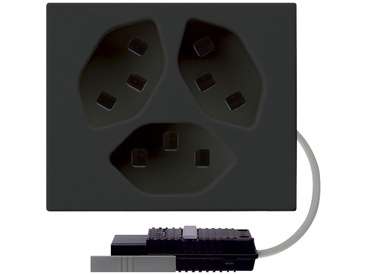 FLF-Steckdose Hager 3×Typ 23 mit Rundkabel-Dose L2 D schwarz