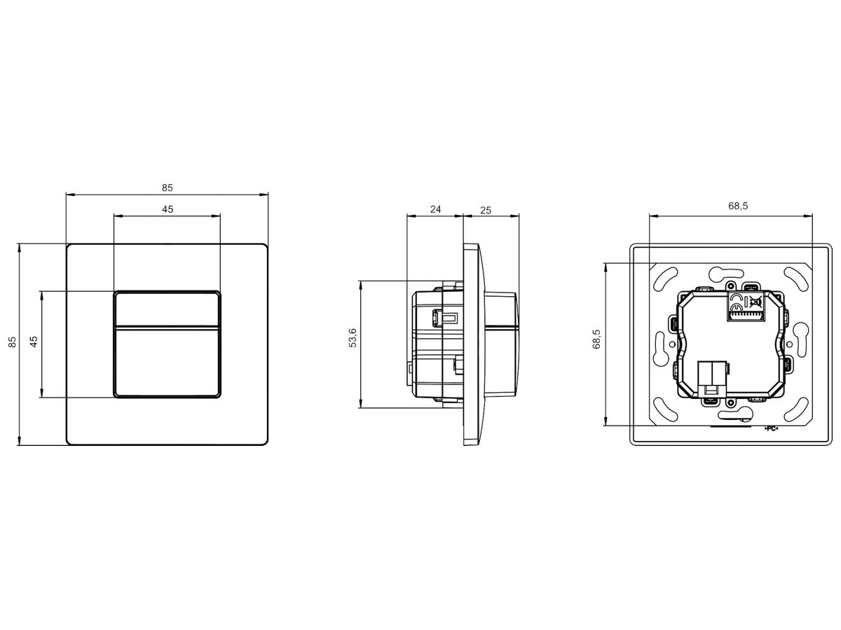 UP-KNX-Präsenzmelder Theben theMura P180 2.20 2×Licht 2×HLK Design Theben weiss