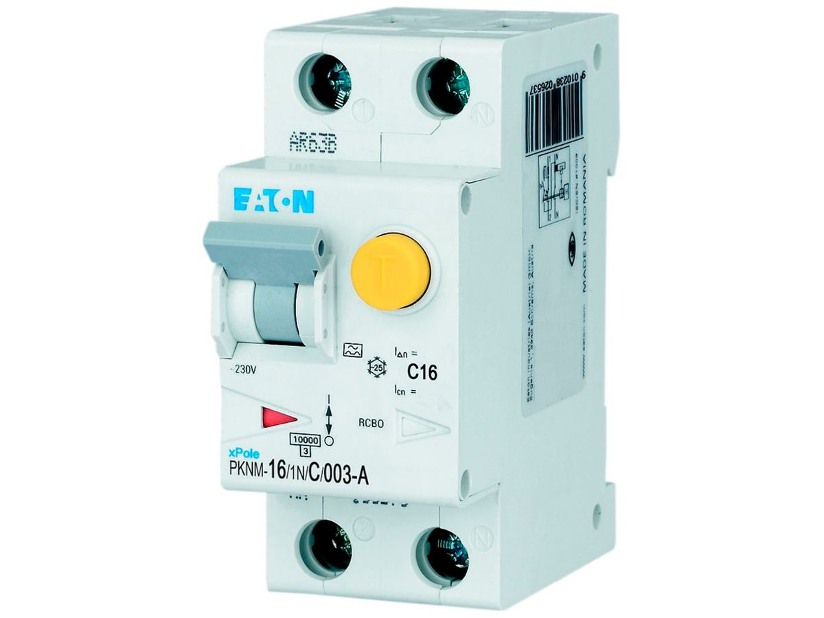 FI/LS-Schalter Eaton PKNM-16/1N/C 2P 230V C 16A 0.03A A 2TE 10kA