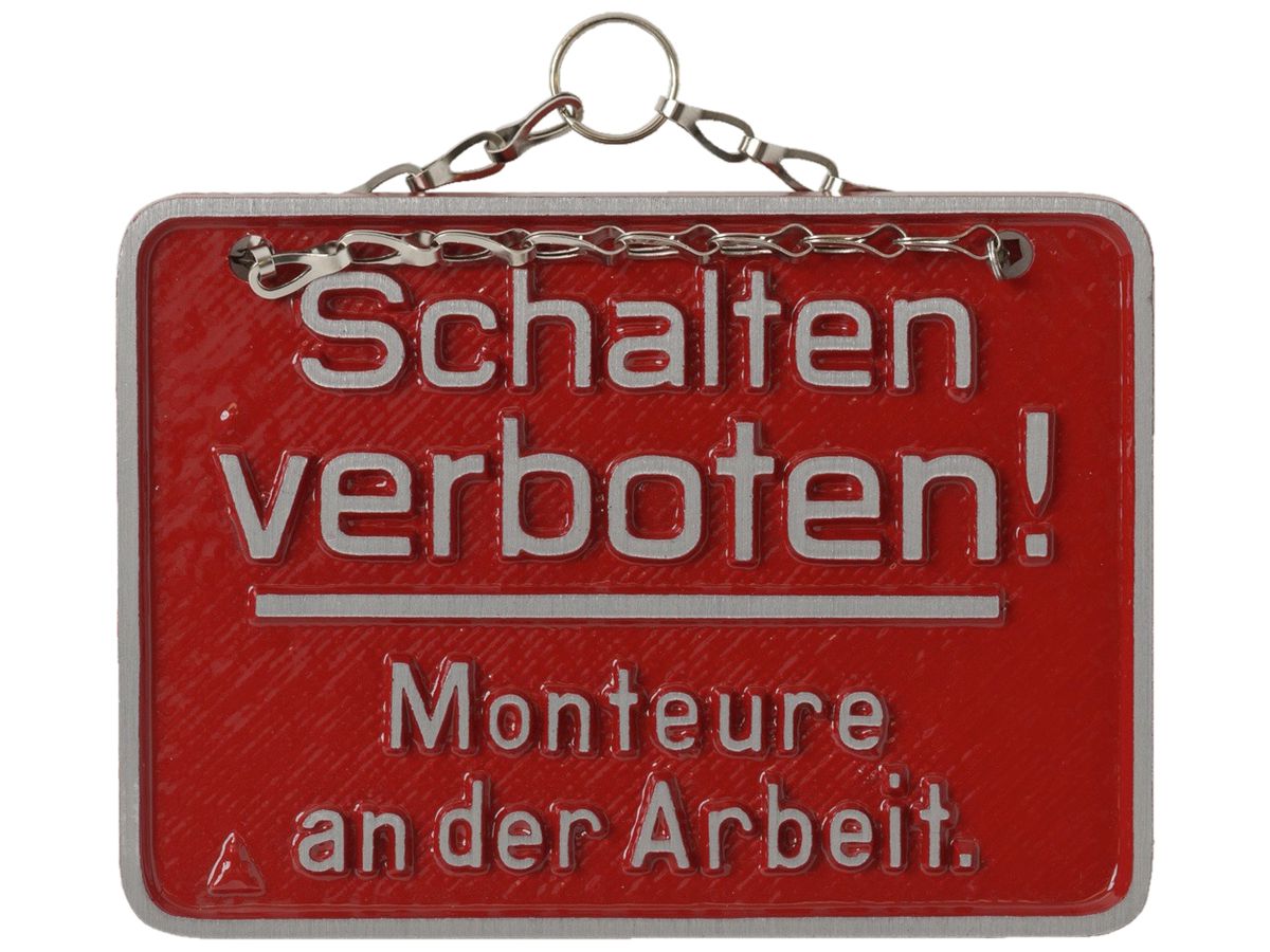 Warntafel 110×80mm, mit Kette deutsch