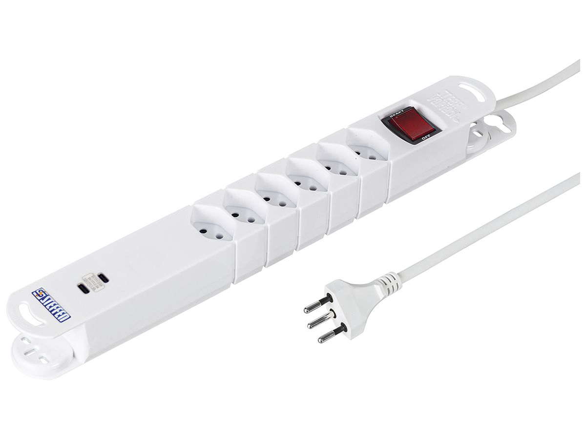 Steckdosenleiste Steffen VARIABL magnetisch 6×T13 2×USB-C m.Schalter 3m weiss