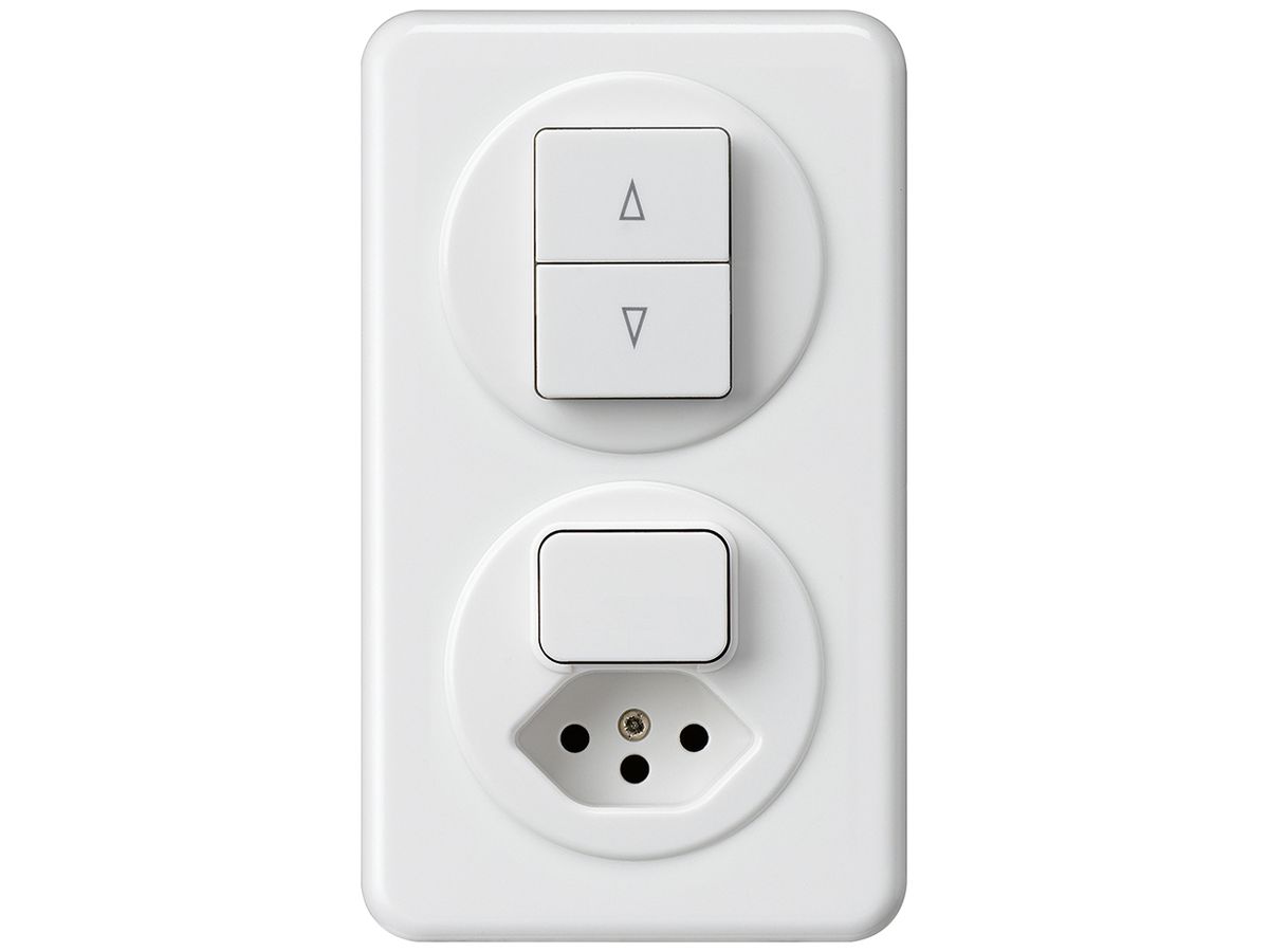 UP-Kombination Hager basico I-I senkrecht Storenschalter+3/1L mit Typ 13 weiss