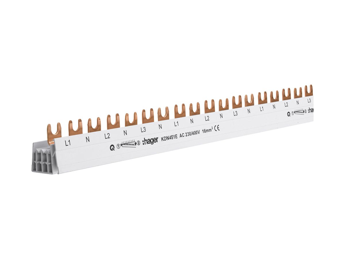 Phasenschiene Hager 3L Gabel 16mm² 80A 1000×54mm weiss