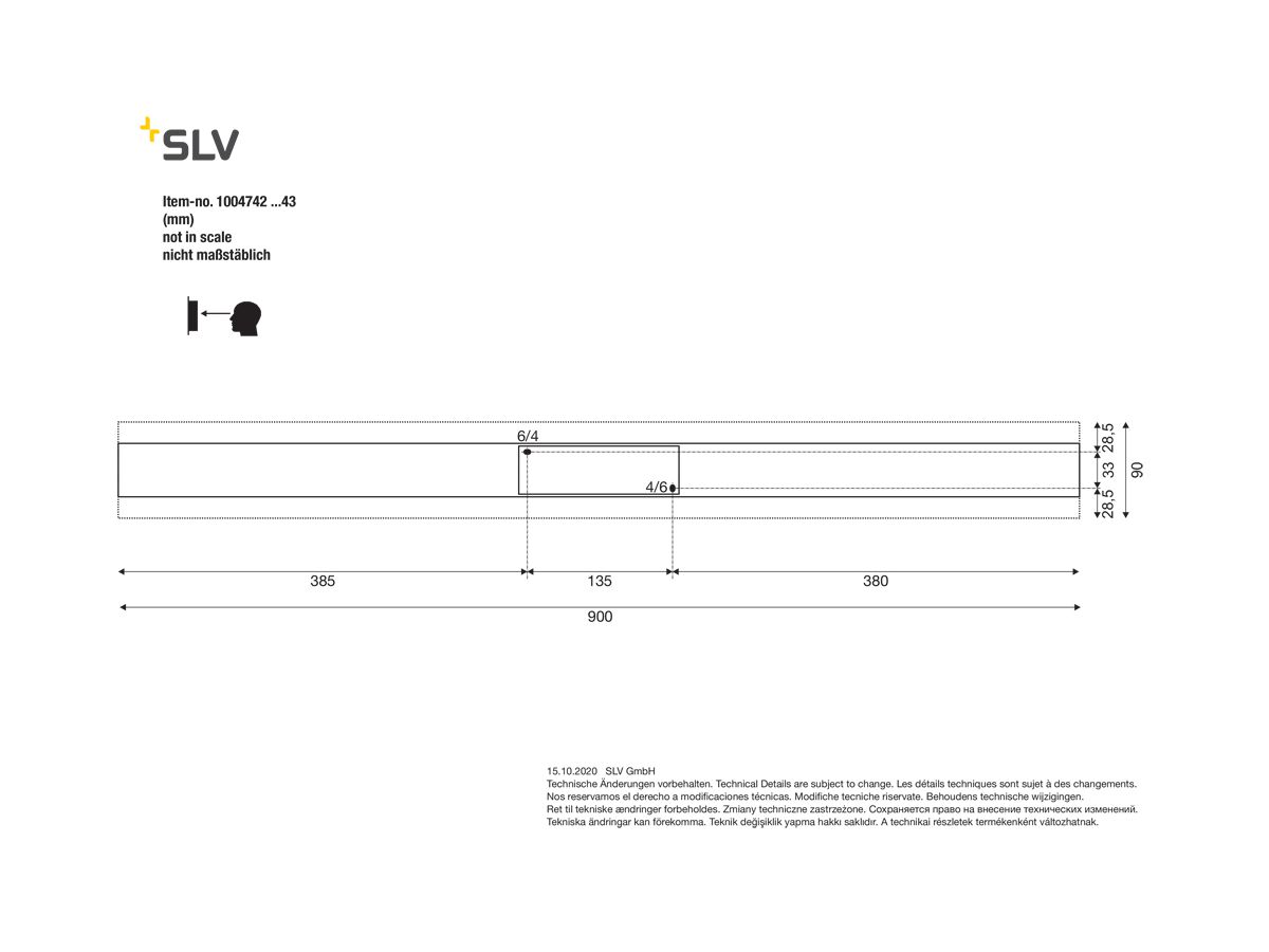 LED-Wandleuchte SLV DIRETO 90 20W 1680lm 2700/3000K 180° DIM 900×90×35mm weiss