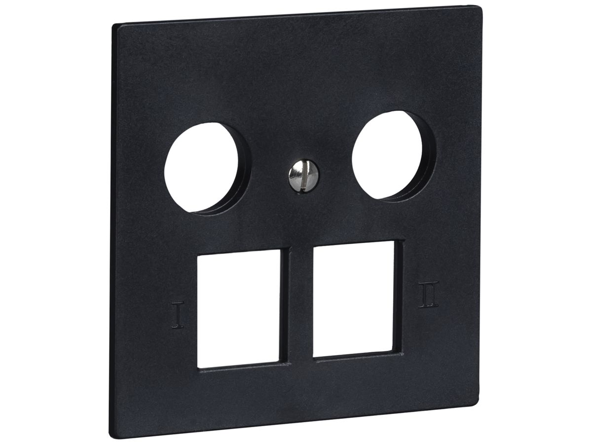 Frontplatte R&M MM 2×RJ45 2×Koax 60×60mm schwarz