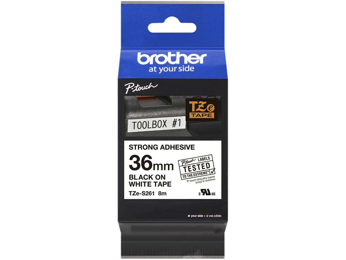 Schriftbandkassette Brother TZe-S261 36mm×8m, weiss-schwarz