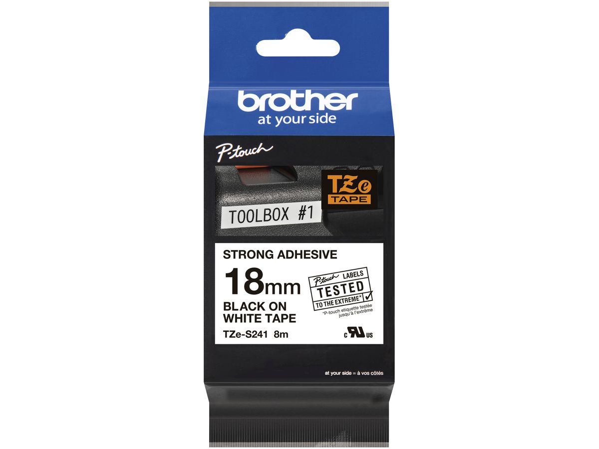 Schriftbandkassette Brother TZe-S241 18mm×8m, weiss/schwarz