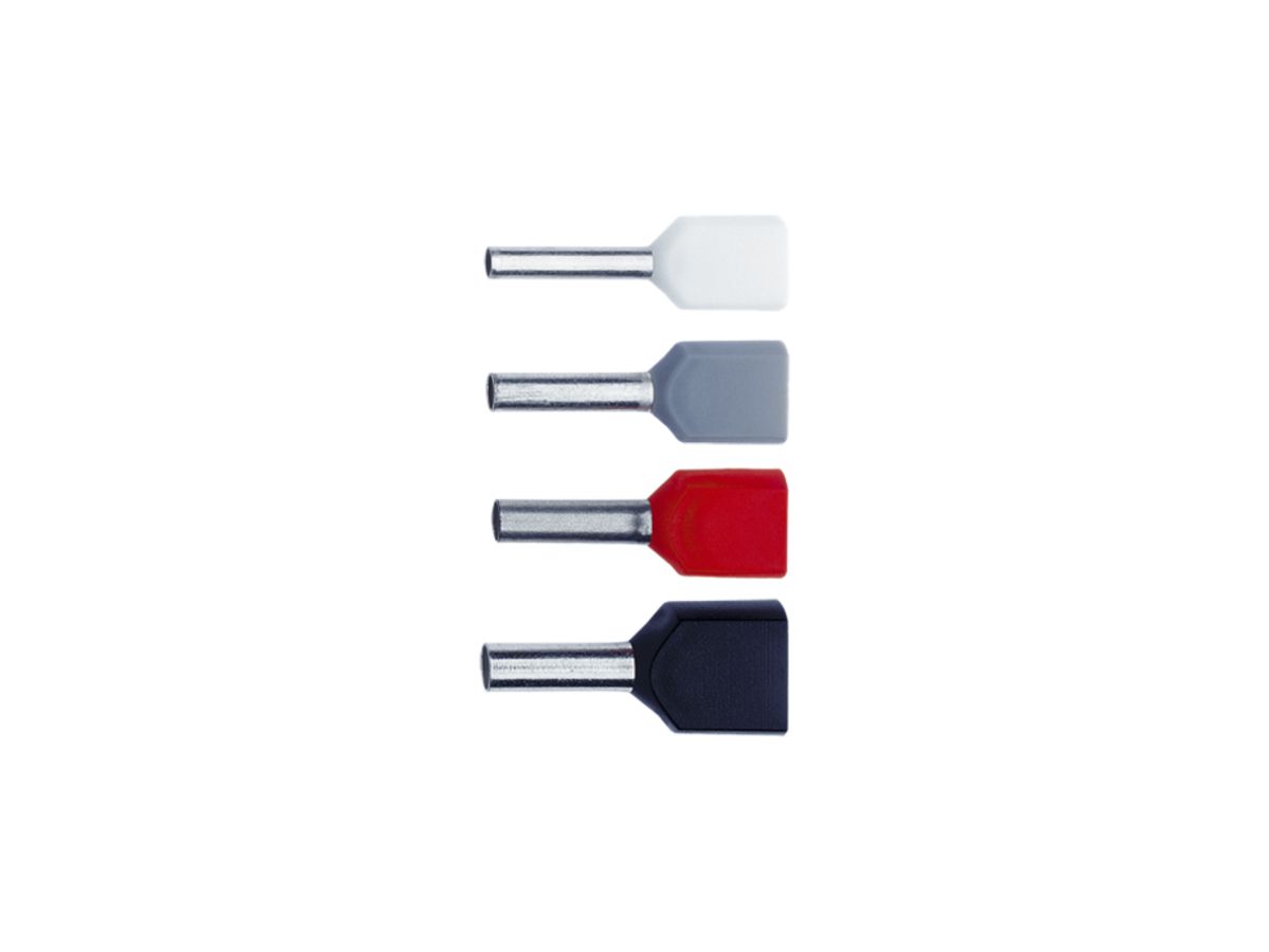 Zwillings-Aderendhülse isoliert 2×4mm² L=12mm Typ DIN grau