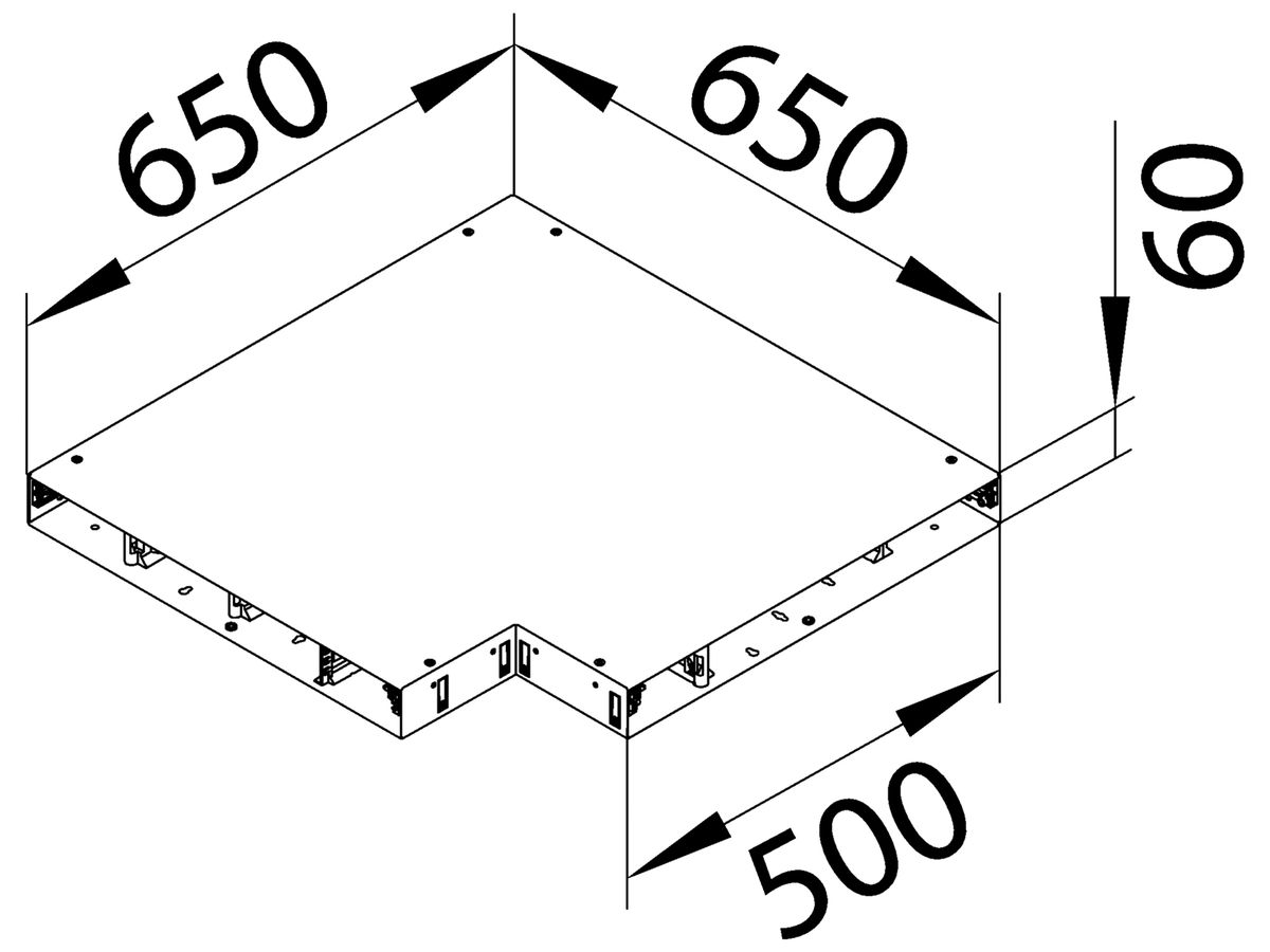 Flachwinkel tehalit BKG Unterteil Innen-/Ausseneck für Bodenkanal 500×650×60mm