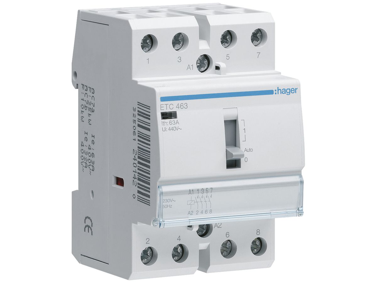 REG-Schütz Hager 230VAC 4 Schliesser 63A mit Tag-/Nachtfunktion 3TE