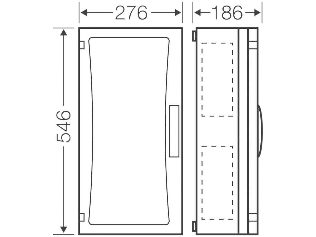Apparategehäuse Hensel FP 0351 grau leer mit Türe geschlossen 276×546×186mm