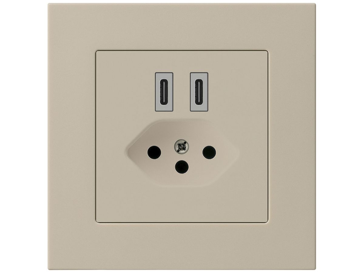 UP-USB-Ladesteckdose Hager kallysto.pro C-C 20W+T13 5V 94×94mm beige