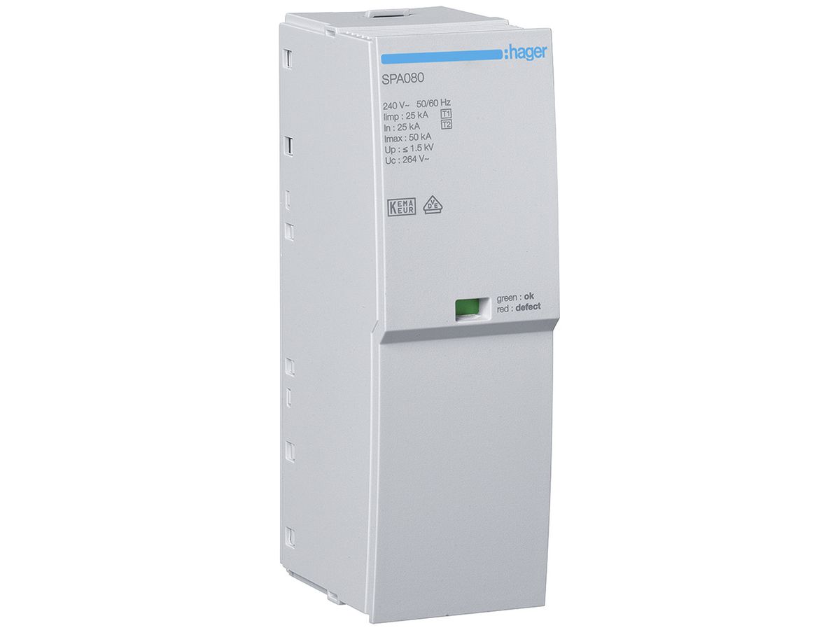 Steckmodul Hager SPA T1+T2 1P Uc 264V Iimp 25kA Up 1.5kV 1TE