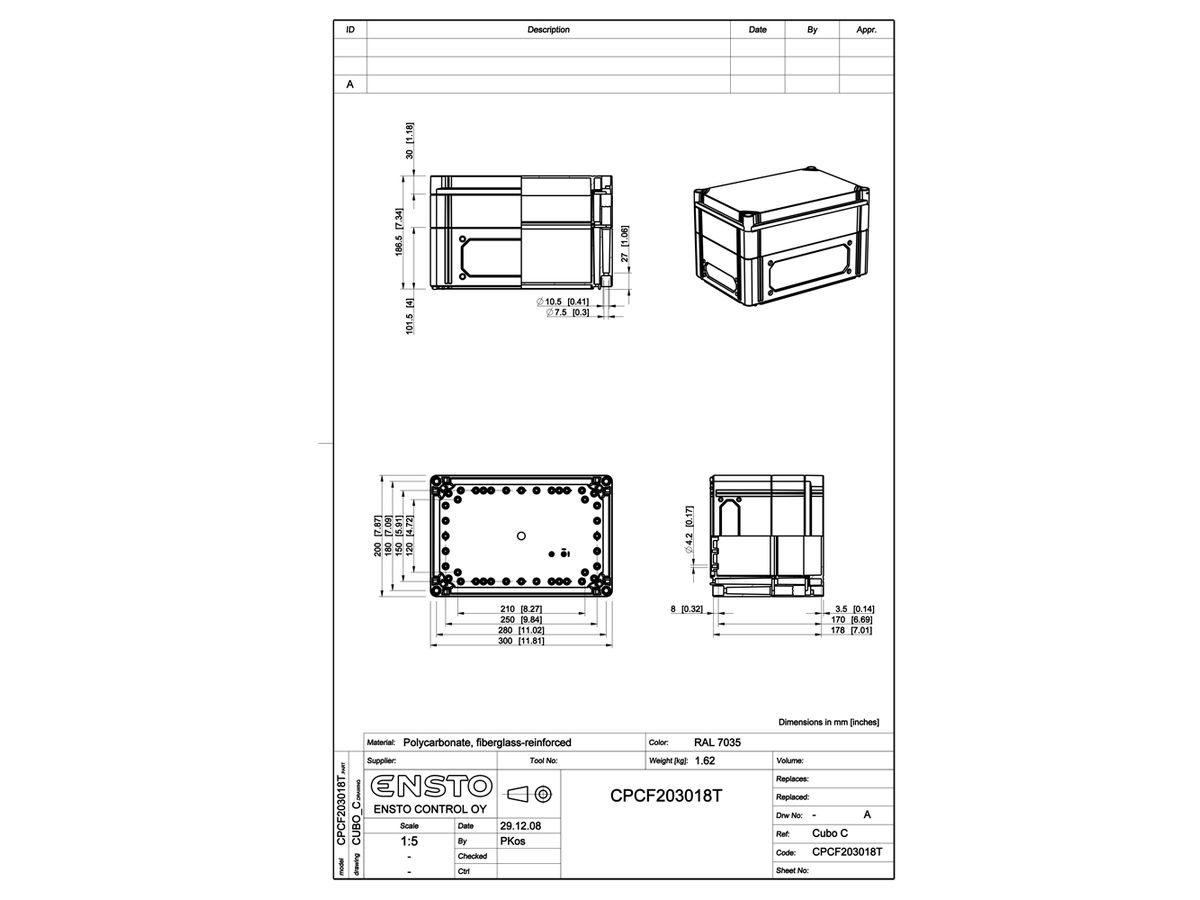 App.-Geh.RW CUBO C 200×300×180 CPCF transparent, T OHI CP 1B