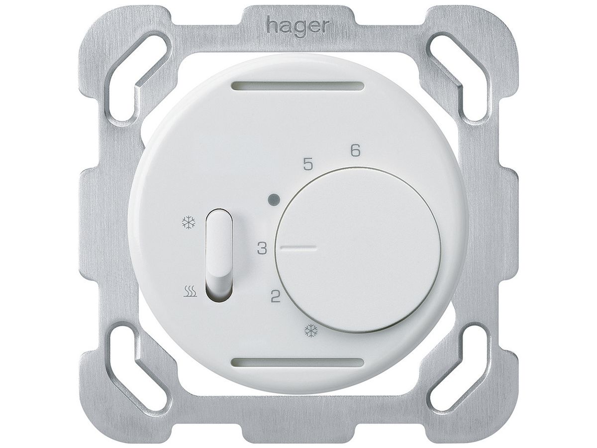 UP-Thermostat Hager basico B, mit Schalter Heizen/Kühlen, weiss