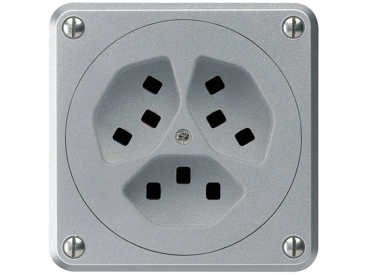Steckdose Hager robusto, 3×T23, A, aluminium