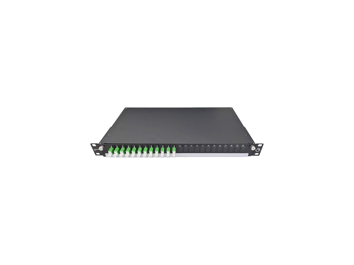 Spleissbox 19" Dätwyler OV-CH 12×LSH/APC grün OS2 versetzt 1HE schwarz