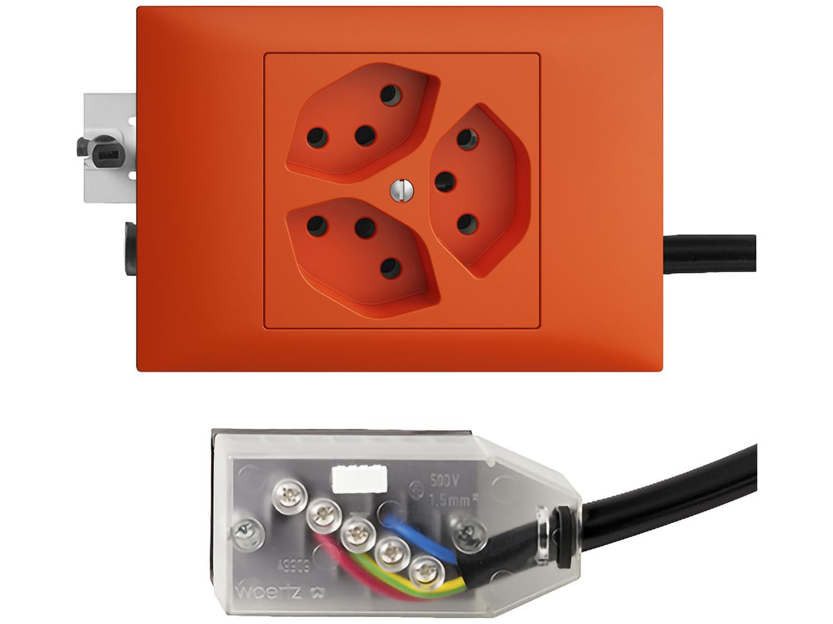 EB-Steckdose EDIZIOdue 3×T13 L2 orange 45…69mm für Technofil