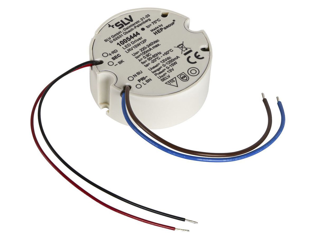 EB-LED-Konverter SLV LRV15W12P, 15W 12VDC max. 1250mA