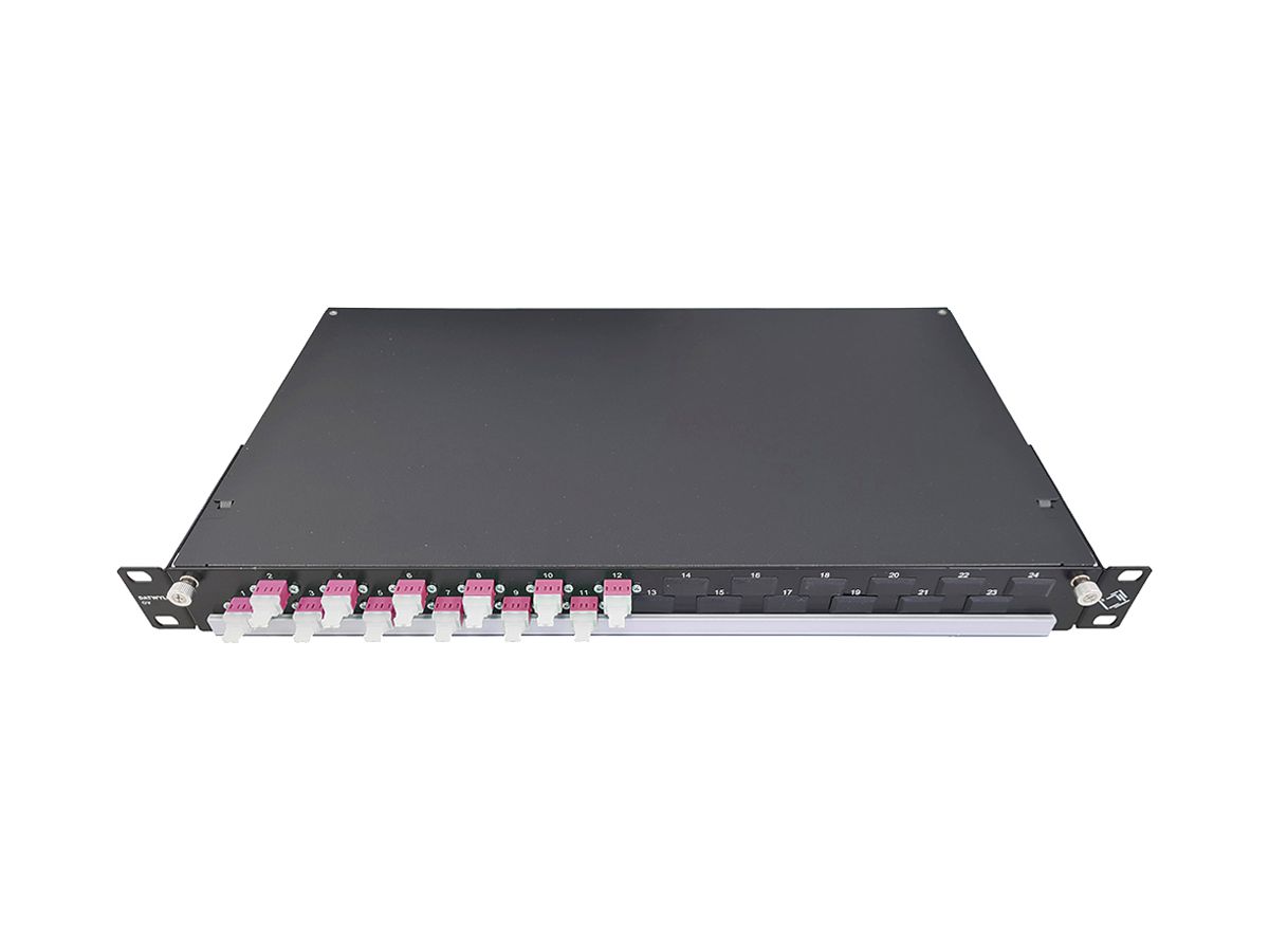 Spleissbox 19" Dätwyler OV-CH 12×LCD/PC violett OM4 versetzt 1HE schwarz