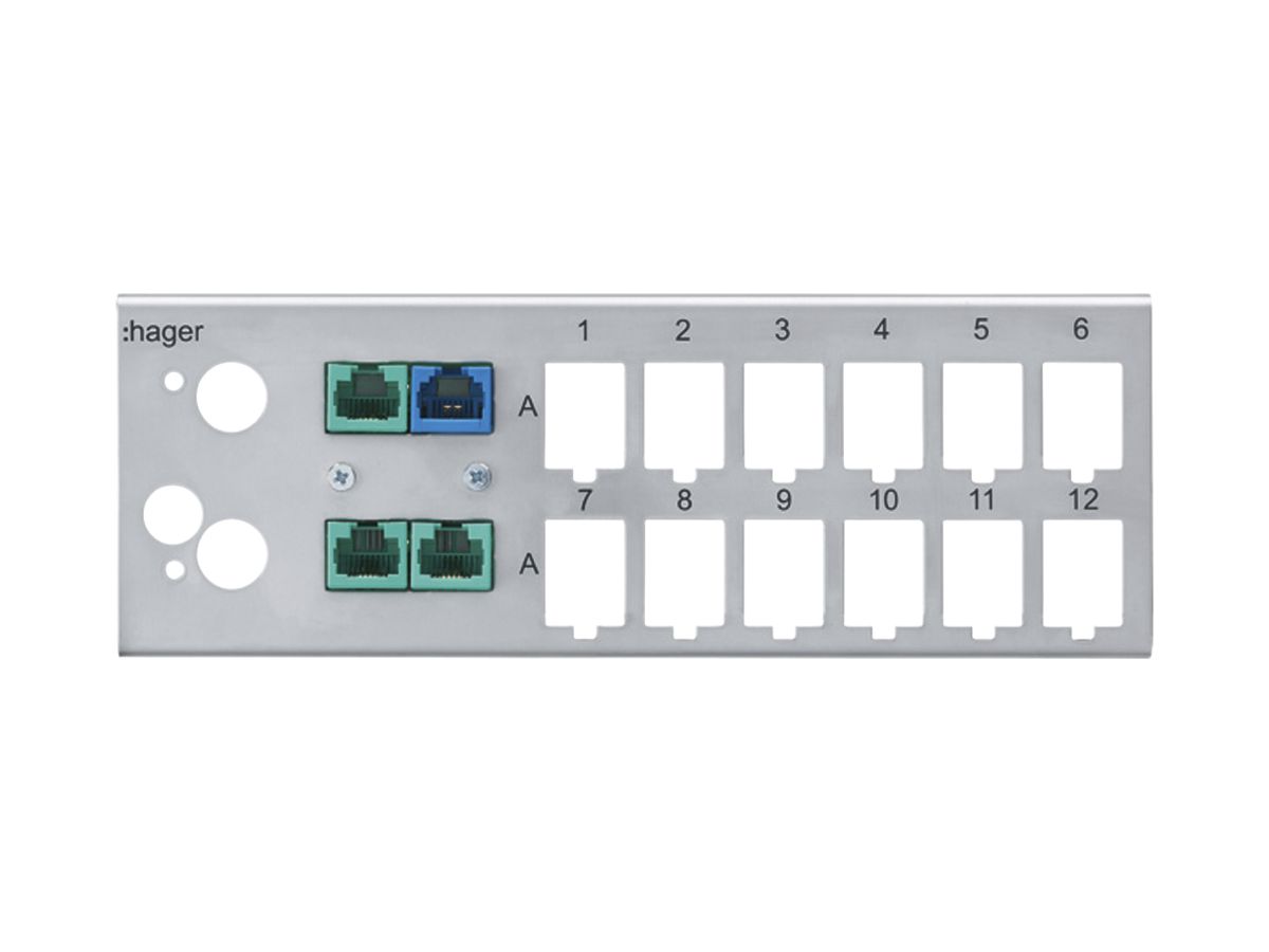 Basismodul Hager HMS 12×RJ45 Keystone, DSL, TV-/Sat, grau