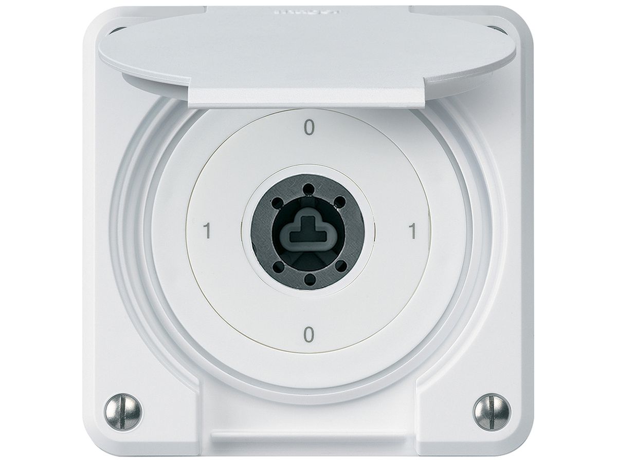 UP-Schlüsselschalter robusto IP55 Klappdeckel ohne Zylinder S0/3P weiss Kombi