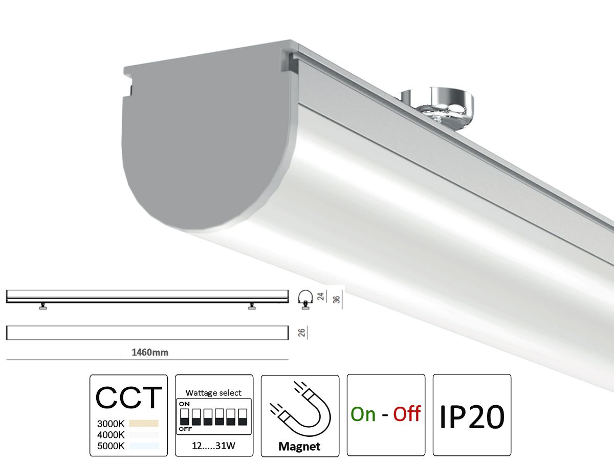 LED-Leuchte Unisaver 1500mm On-Off - 3000/4000/5000K, 12-31W, 1440-5230lm