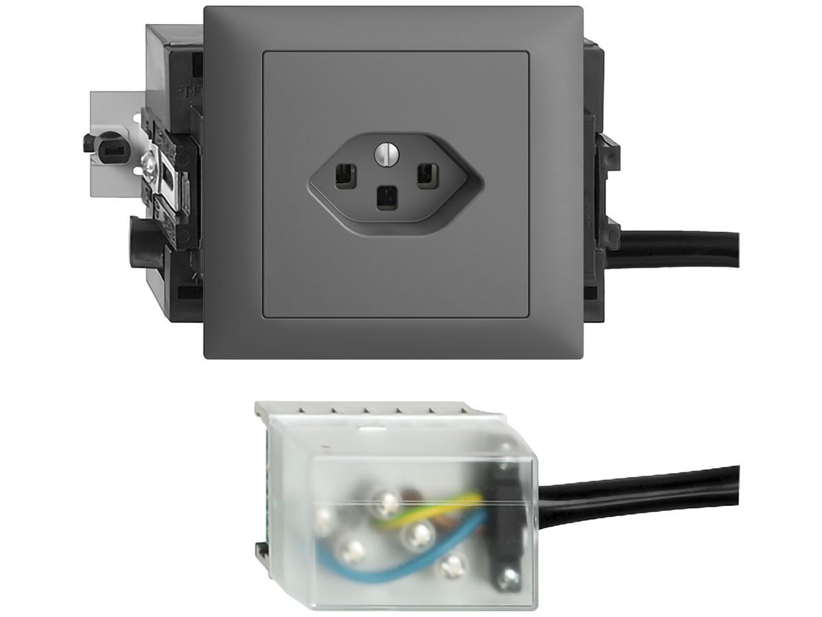 EB-Steckdose EDIZIOdue T23 L2 46…69mm dunkelgrau für Flachkabel Powerbus