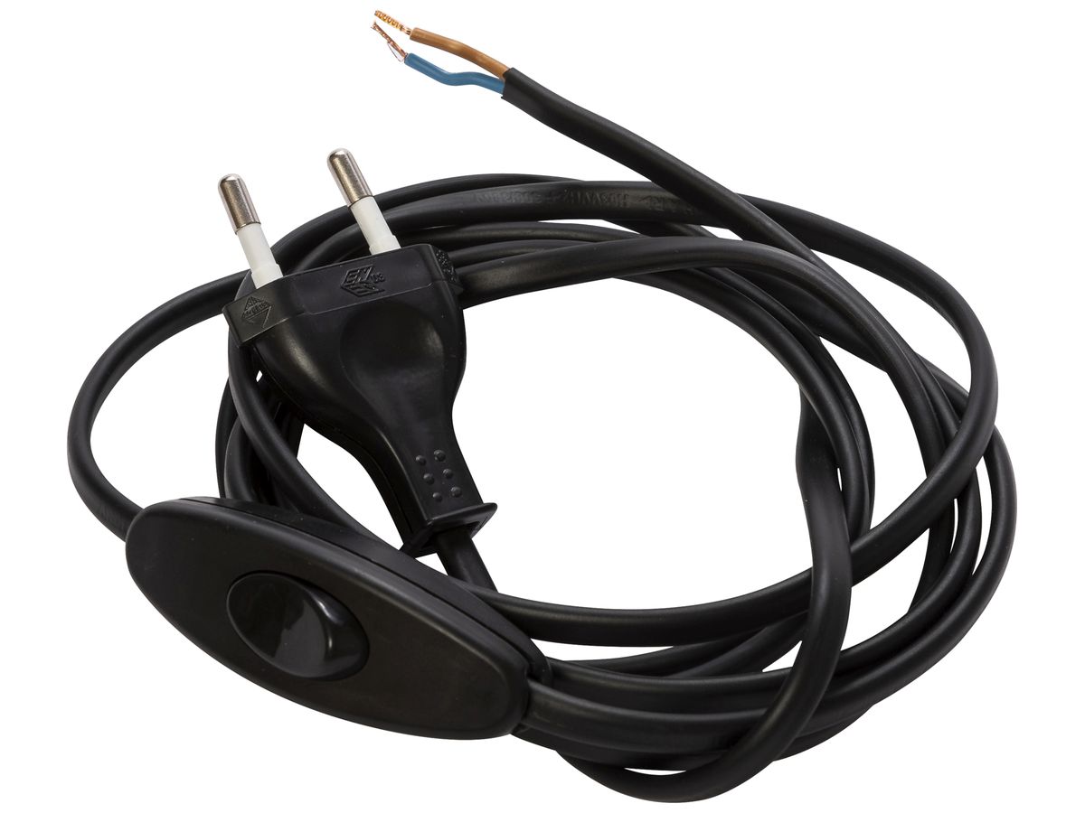 Anschlusskabel ELBRO PVC 2.5A 230V 2×0.75mm² Stecker T11 Schnurschalter 2m sz