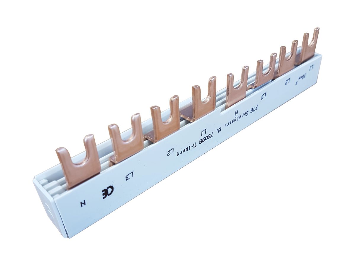 Phasenschiene Meterware SKS0383, oben, E-Typ, 4L, 8 TE, 10mm², 63A, 140mm