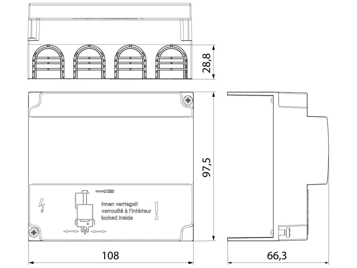 Standardhaube Hager uniway für Einspeiseblock 160A, 3LN, Breite 108mm