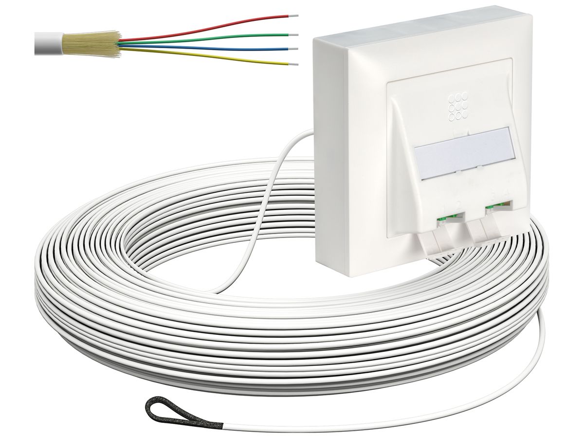 FTTH-Kabelabrollbox AP-Kit, 2×LC-DX, 2.3mm, 120m, weiss, Cca