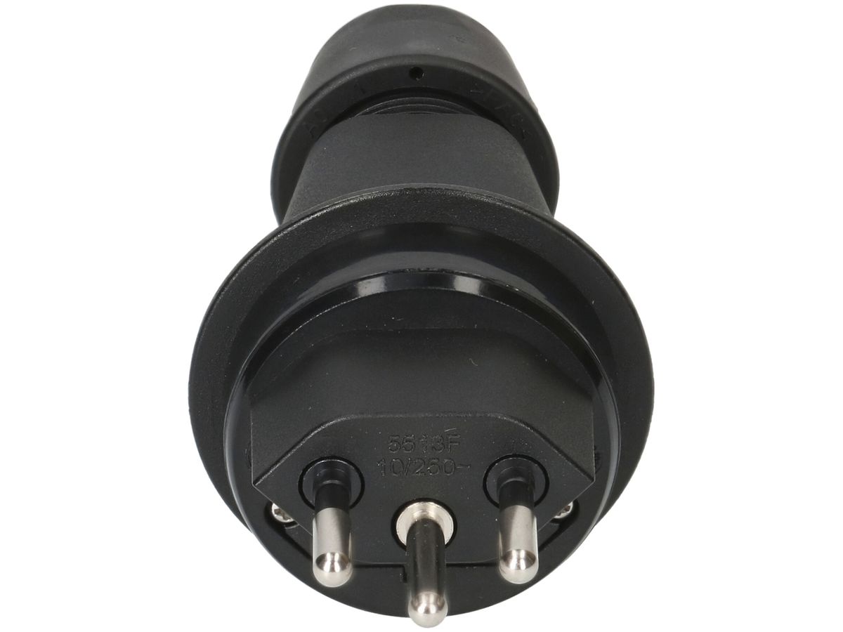 Stecker Typ 13 Max Hauri 10A 250V mit Sicherung Ø5×20mm IP55 schwarz