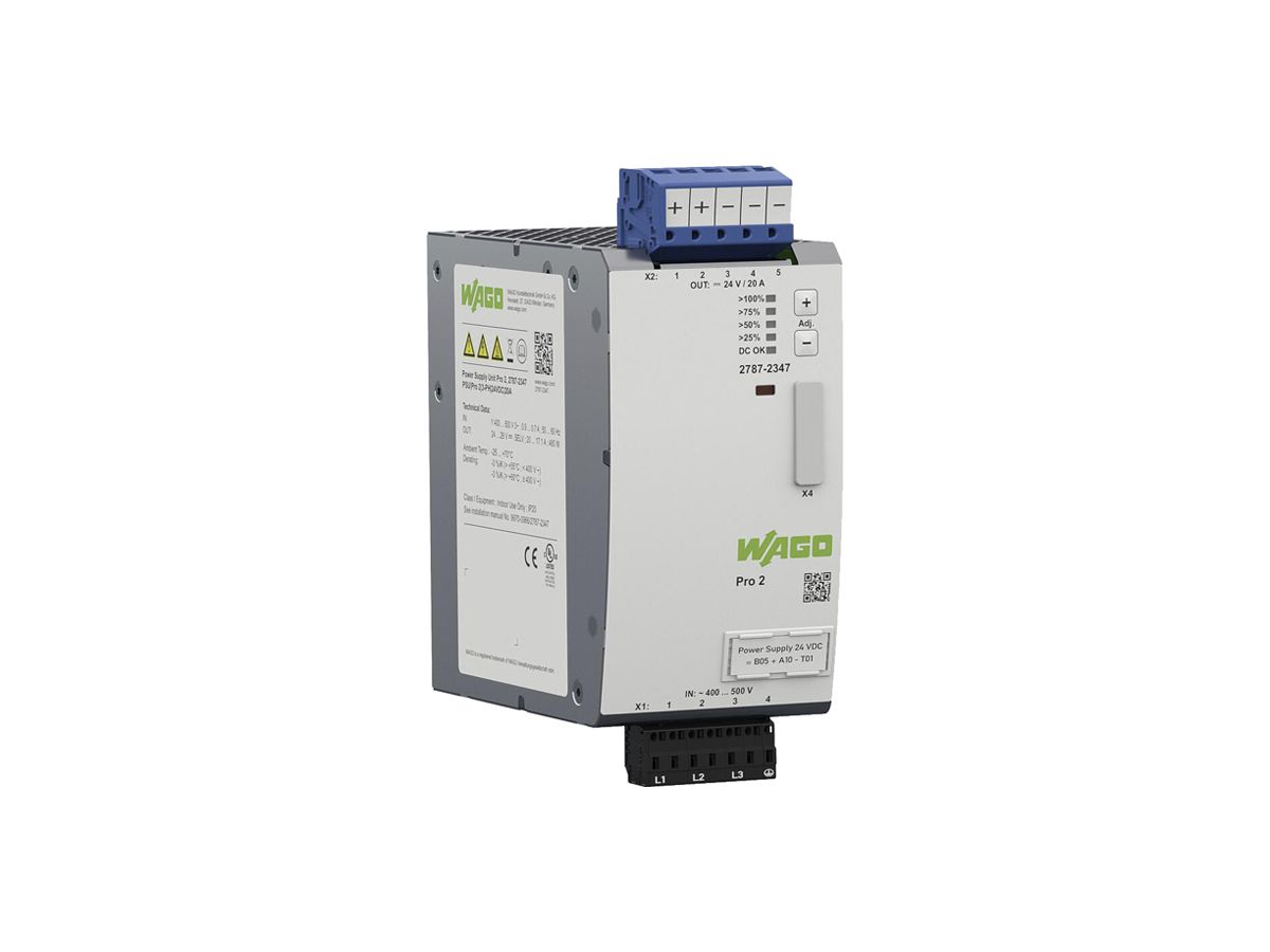 EB-Stromversorgung WAGO Pro 2 340…550V 480…780V 24…28V 20A 480W 4TE